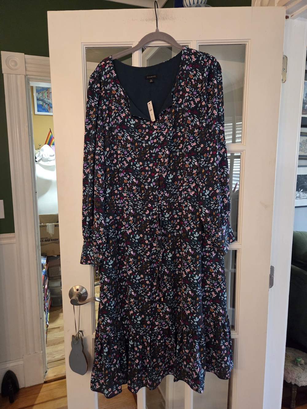 Talbots Floral Tiered Midi Dress - Navy with Pink & Teal Floral - Size 16